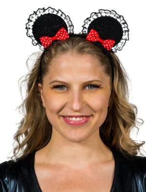 Kostümzubehör Haarreif Maus mit Schleifen schwarz/rot