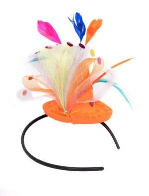 Kostümzubehör Haarreif Mini Hut mit buntem Tüll orange one size
