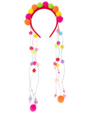 Kostümzubehör Haarreif Pompom mit Bändern bunt Farbe: bunt