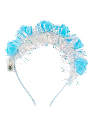 Kostümzubehör Haarreif Rosen und Lametta mit LED hellblau