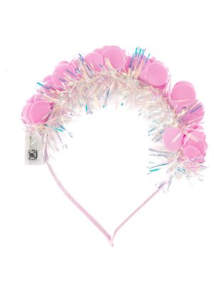 Kostümzubehör Haarreif Rosen und Lametta mit LED rosa