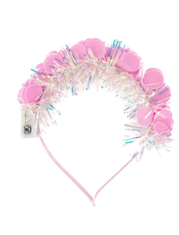 Kostümzubehör Haarreif Rosen und Lametta mit LED rosa