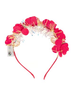 Kostümzubehör Haarreif Rosen und Lametta mit LED rot