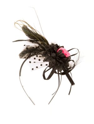 Kostümzubehör Haarreif Totenkopf mit Feder und Rose Farbe: schwarz/pink
