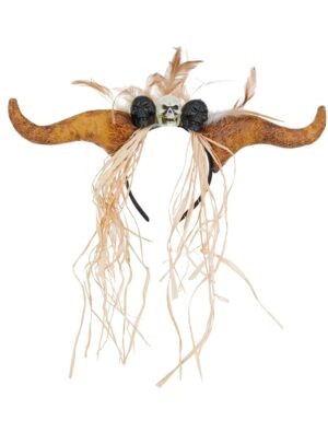 Kostümzubehör Haarreif Voodoo mit Hörnern braun
