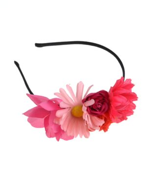 Kostümzubehör Haarreif mit Blumen pink/rosa