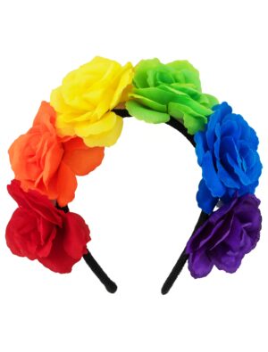Kostümzubehör Haarreif mit Blumen rainbow
