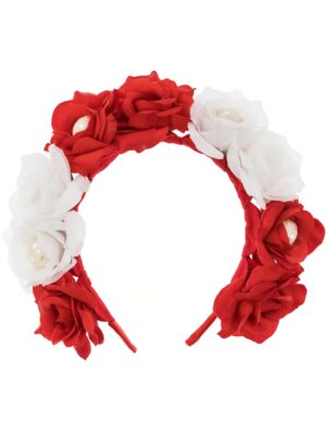 Kostümzubehör Haarreif mit Blumen rot/weiß