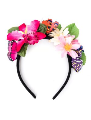 Kostümzubehör Haarreif mit Blumen und Schmetterlingen Damen mehrfarbig