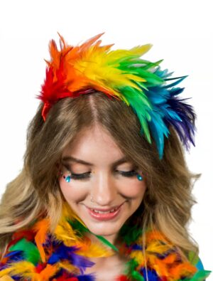 Kostümzubehör Haarreif mit Federn rainbow