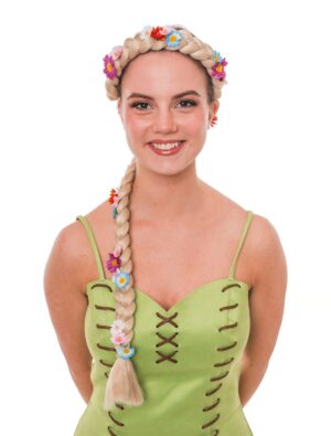 Kostümzubehör Haarreif mit Flechtzopf und Blumen blond