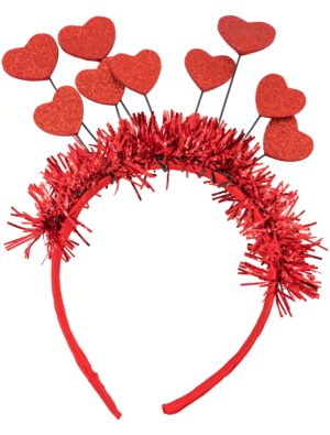 Kostümzubehör Haarreif mit Lametta und Herzen rot