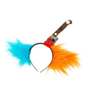 Kostümzubehör Haarreif mit Messer und Haaren Farbe: rot/blau