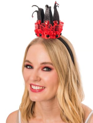 Kostümzubehör Haarreif mit Mini Krone schwarz/rot