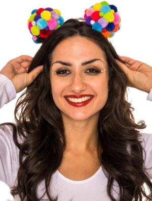 Kostümzubehör Haarreif mit Pompombällen bunt Farbe: bunt
