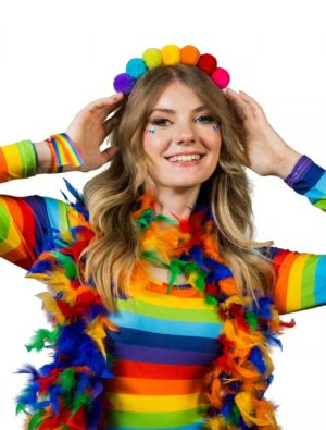 Kostümzubehör Haarreif mit Pompoms rainbow