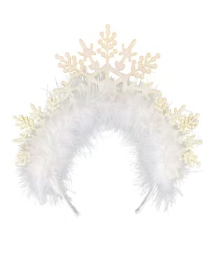 Kostümzubehör Haarreif mit Schneeflocken und Federn Damen weiß