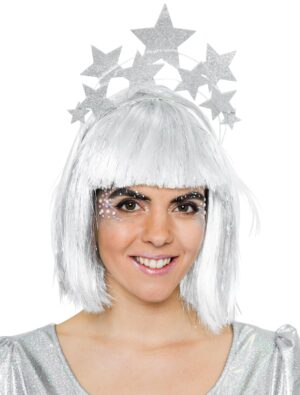 Kostümzubehör Haarreif mit Sternen Damen silber