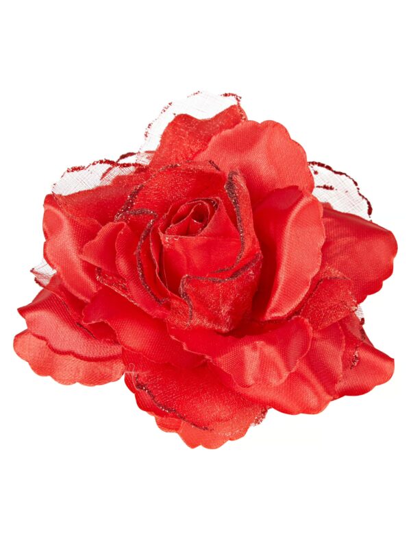 Kostümzubehör Haarspange Rose mit Glitzer rot