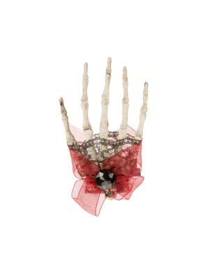Kostümzubehör Haarspange Skeletthand mit Spitze Farbe: schwarz/rot
