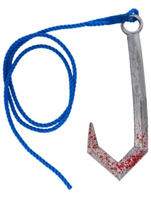 Kostümzubehör Haken blutig am Seil blau/silber
