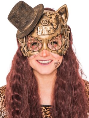 Kostümzubehör Halbmaske Katze mit Minihut gold one size