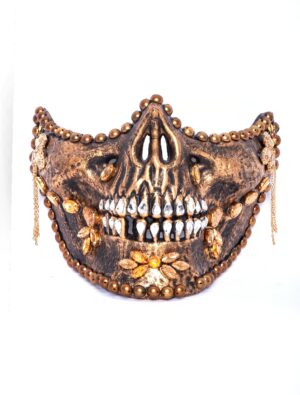 Kostümzubehör Halbmaske Skelettmund mit Steinen gold
