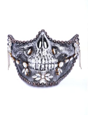 Kostümzubehör Halbmaske Skelettmund mit Steinen silber