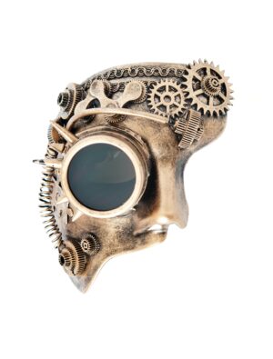 Kostümzubehör Halbmaske gold mit Zahnrädern und Monokel