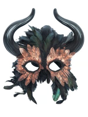 Kostümzubehör Halbmaske mit Federn und Hörner Farbe: schwarz
