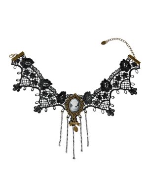 Kostümzubehör Halsband Spitze Kamee Farbe: schwarz