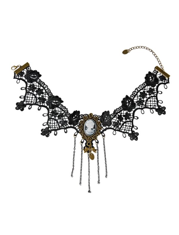 Kostümzubehör Halsband Spitze Kamee Farbe: schwarz