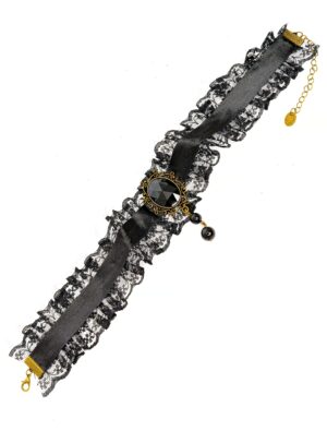 Kostümzubehör Halsband Spitze mit schwarzem Stein
