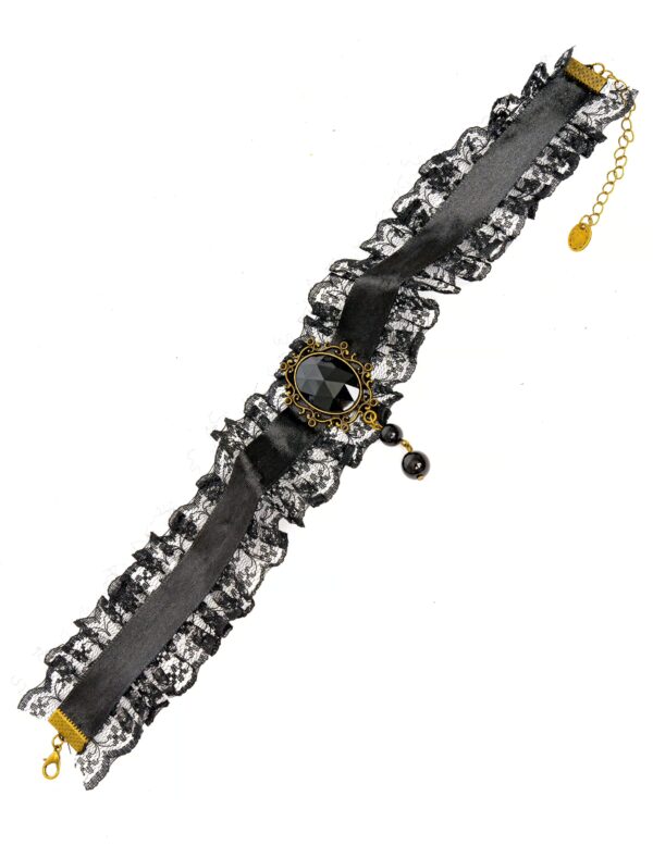 Kostümzubehör Halsband Spitze mit schwarzem Stein