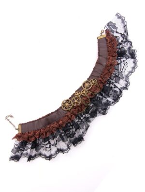 Kostümzubehör Halsband Steampunk mit Spitze braun