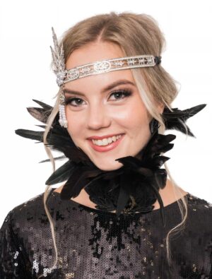 Kostümzubehör Halsband mit Federn schwarz