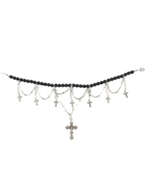 Kostümzubehör Halsband mit Kreuzen Damen schwarz/silber