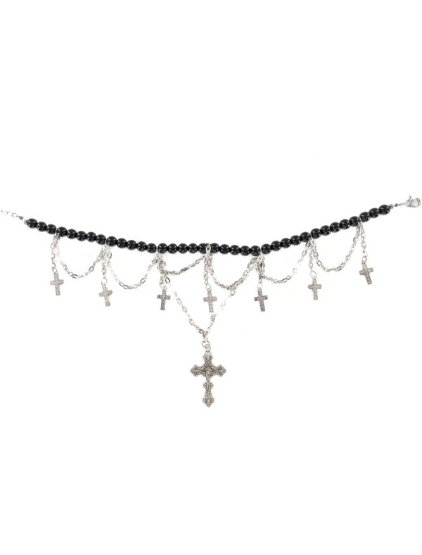 Kostümzubehör Halsband mit Kreuzen Damen schwarz/silber