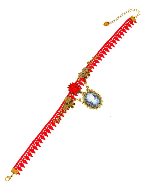 Kostümzubehör Halsband mit Rose und Anhänger Farbe: rot/grau