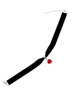 Kostümzubehör Halsband schwarz mit Herz rot