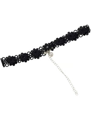 Kostümzubehör Halsband schwarz mit Perle weiß