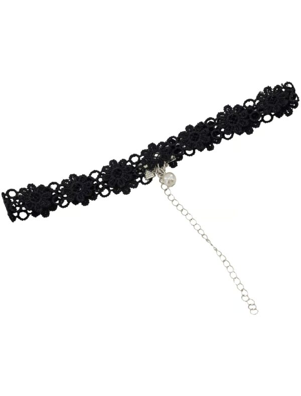 Kostümzubehör Halsband schwarz mit Perle weiß