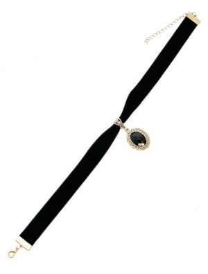 Kostümzubehör Halsband schwarz mit schwarzem Stein