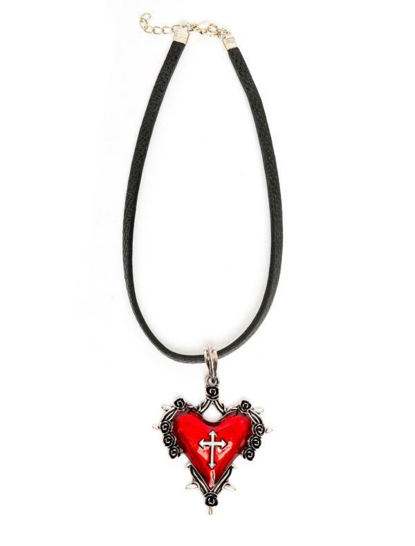 Kostümzubehör Halskette Herz mit Kreuz rot