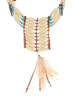 Kostümzubehör Halskette Indianer beige mit Perlen türkis
