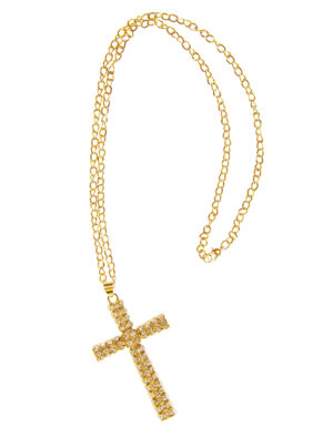 Kostümzubehör Halskette Kreuz mit Steinchen gold