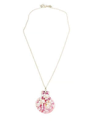 Kostümzubehör Halskette Muschel mit Perlen Farbe: rosa/weiß