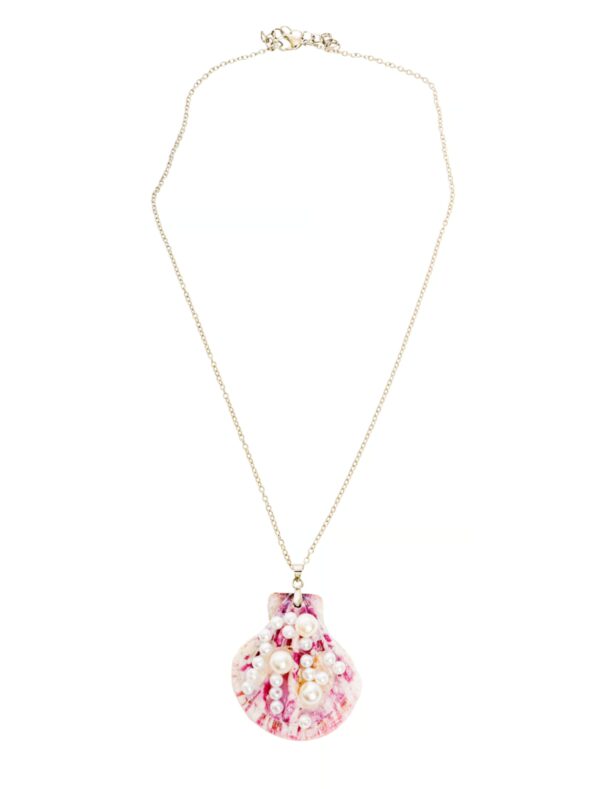 Kostümzubehör Halskette Muschel mit Perlen Farbe: rosa/weiß