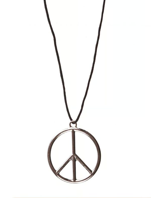 Kostümzubehör Halskette Peace Metallanhänger am Band Farbe: silber