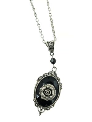 Kostümzubehör Halskette Rose silber/schwarz